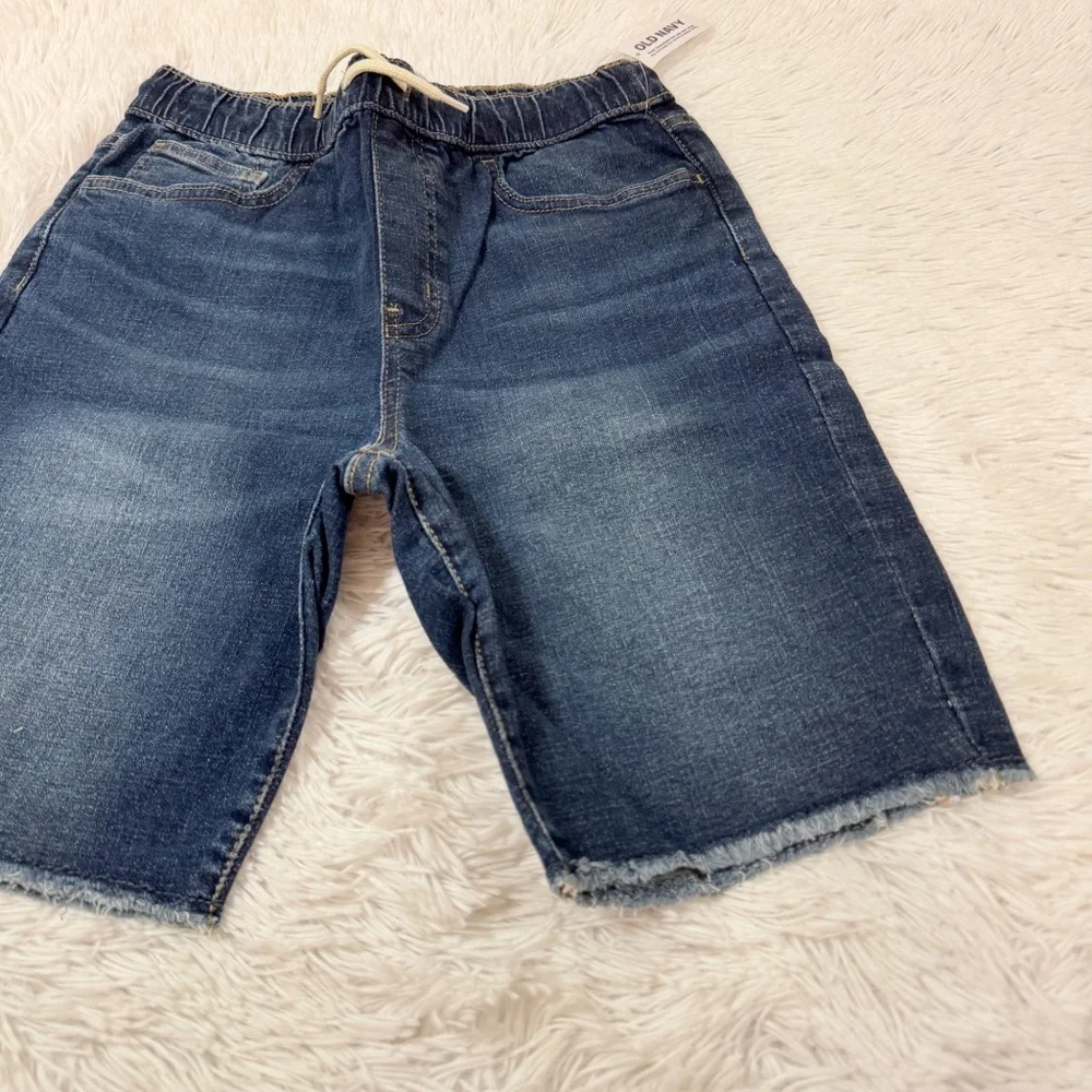 Old Navy NWT Boy's slim‎ stretch Denim Shorts adjustable waist frayed hem